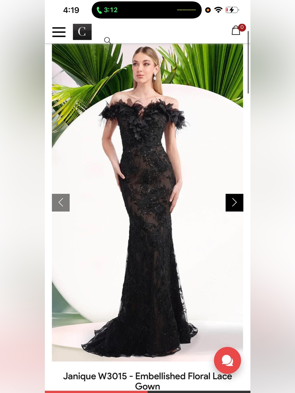 Janique Black Embellished Floral Lace Off-Shoulder Gown